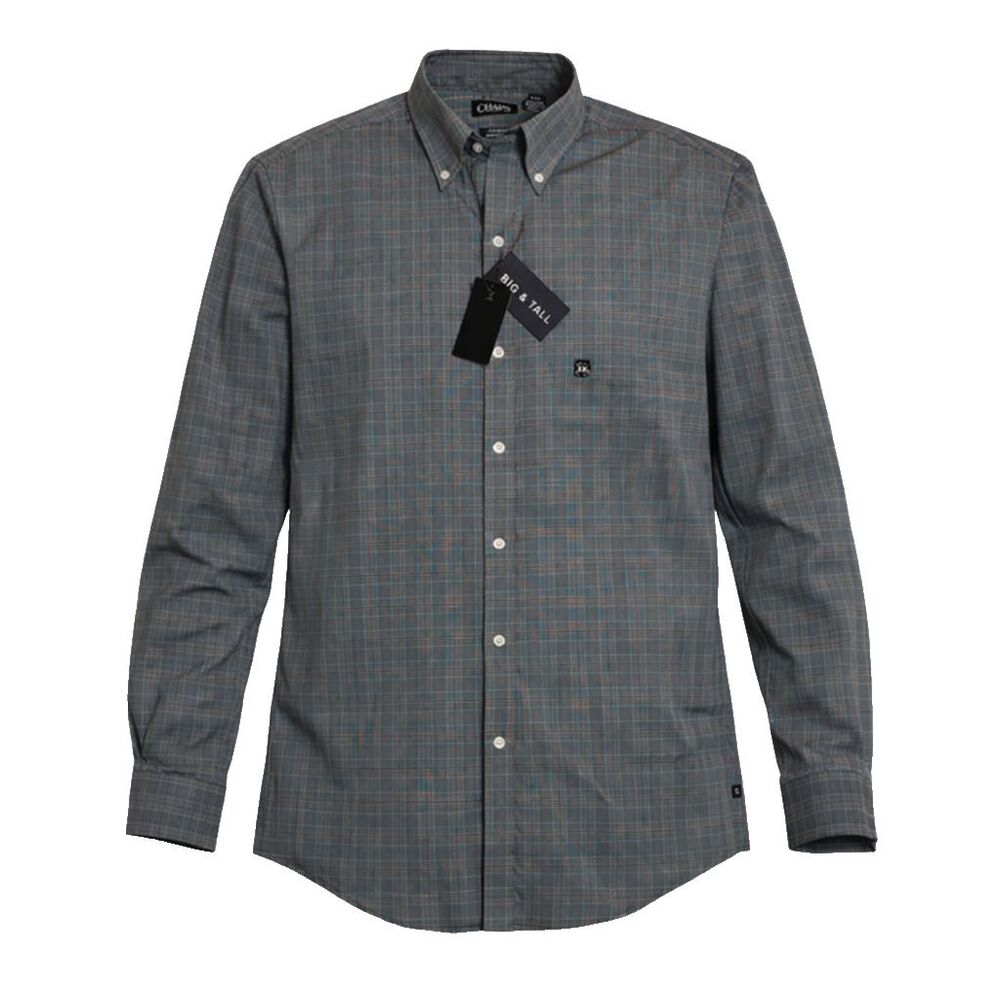 Chaps Big & Tall Button Down Shirt Long Sleeved Easy Care Black/Gray Large Tall